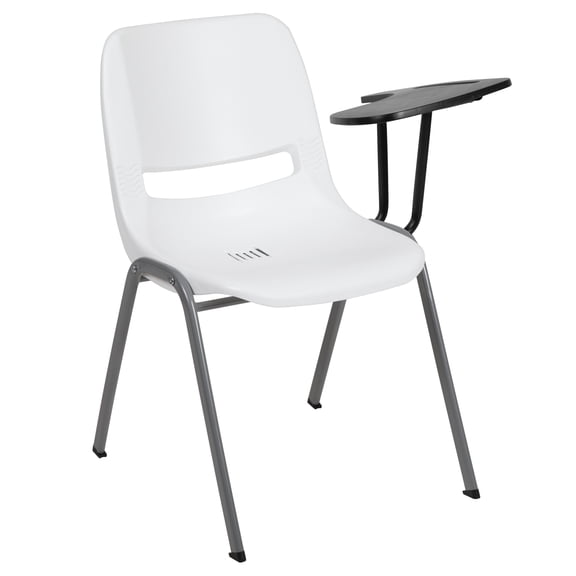 Flash Furniture HERCULES White Ergonomic Shell Chair with Left Handed Flip-Up Tablet Arm