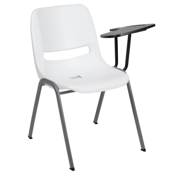 Flash Furniture HERCULES White Ergonomic Shell Chair with Left Handed Flip-Up Tablet Arm