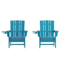 Flash Furniture Adirondack Chair with Cup Holder, Weather Resistant HDPE Adirondack Chair in Blue, Set of 2