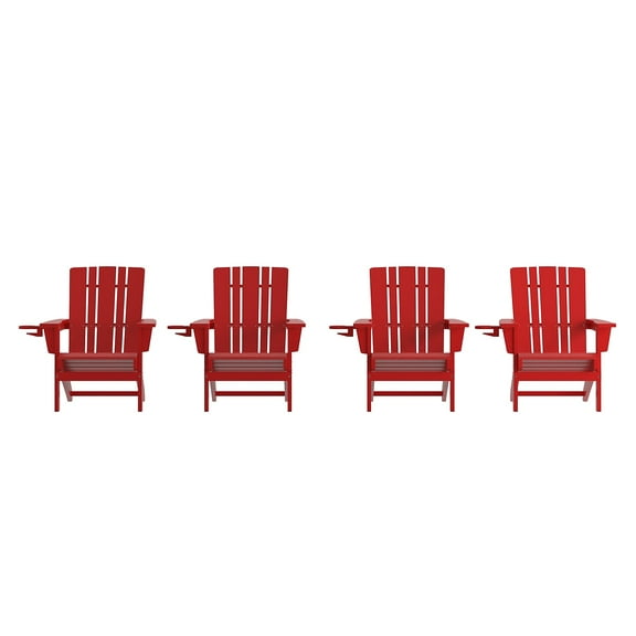 Flash Furniture Halifax Adirondack Chair with Cup Holder Red 4/Pack (4LEHMP104510RD)