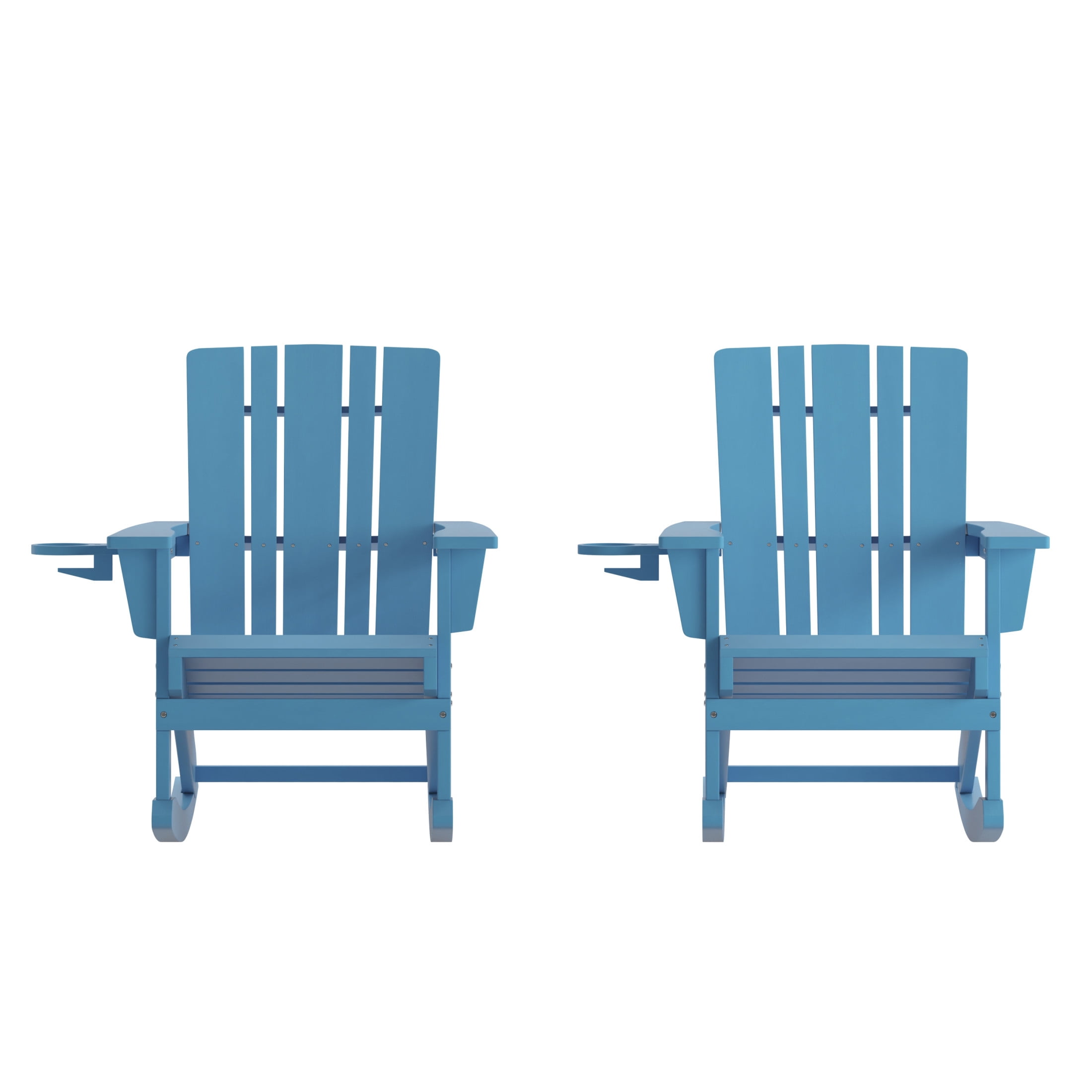 Flash Furniture Halifax Adirondack Rocking Chair with Cup Holder, Weather Resistant HDPE Adirondack Rocking Chair in Blue, Set of 2