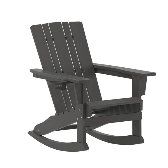 Flash Furniture Halifax Adirondack Rocking Chair with Cup Holder, Weather Resistant HDPE Adirondack Rocking Chair in Gray