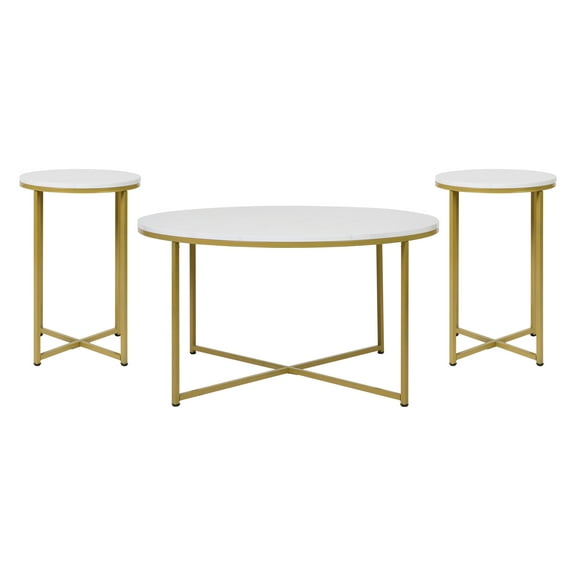Flash Furniture Hampstead Contemporary Coffee and End Tables Table Set, White Marble/Brushed Gold