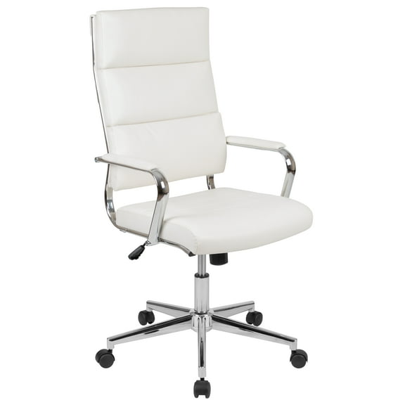 Flash Furniture Hansel High Back White LeatherSoft Contemporary Panel Executive Swivel Office Chair