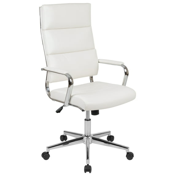 Flash Furniture Hansel High Back White LeatherSoft Contemporary Panel Executive Swivel Office Chair