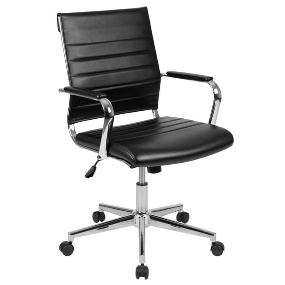 Flash Furniture Hansel Mid-Back Black LeatherSoft Contemporary Ribbed Executive Swivel Office Chair