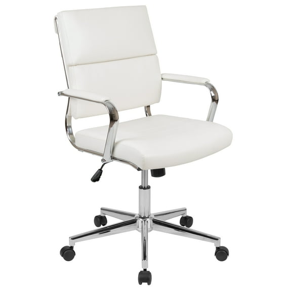 Flash Furniture Hansel Mid-Back White LeatherSoft Contemporary Panel Executive Swivel Office Chair