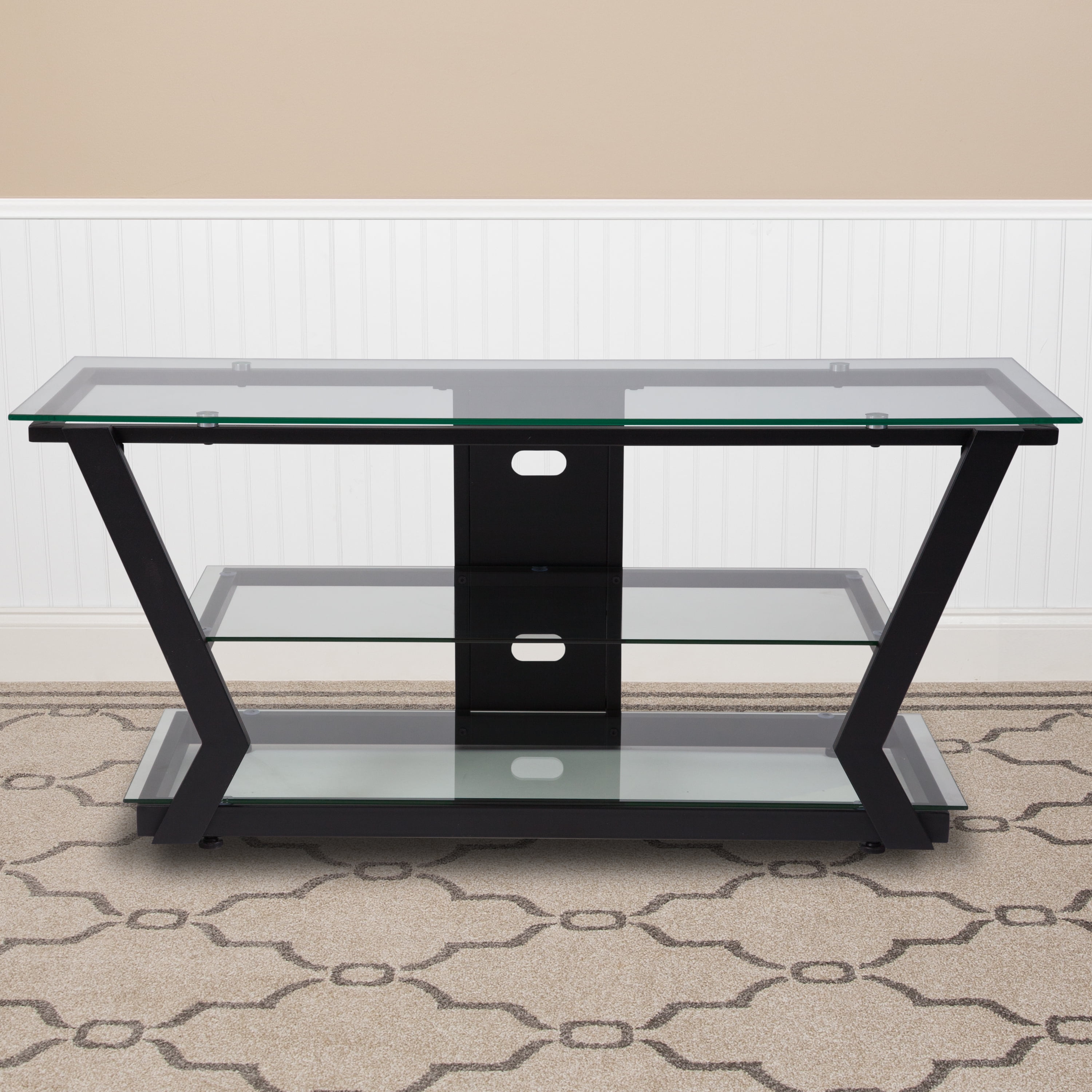 Harbor Hills Modern Black Metal and Glass TV Stand for up to 50" TVs