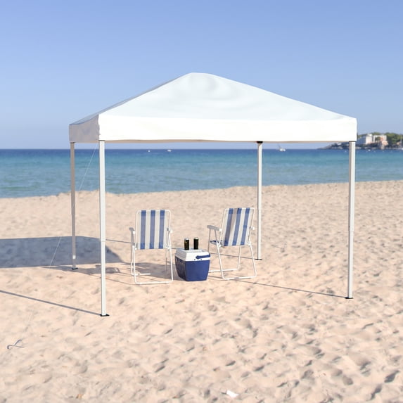 Flash Furniture Harris 10'x10' White Outdoor Pop Up Event Slanted Leg Canopy Tent with Carry Bag