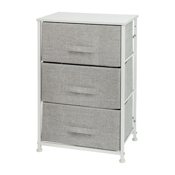 Flash Furniture Harris 3 Drawer Wood Top White Cast Iron Frame Vertical Storage Dresser with Light Gray Easy Pull Fabric Drawers