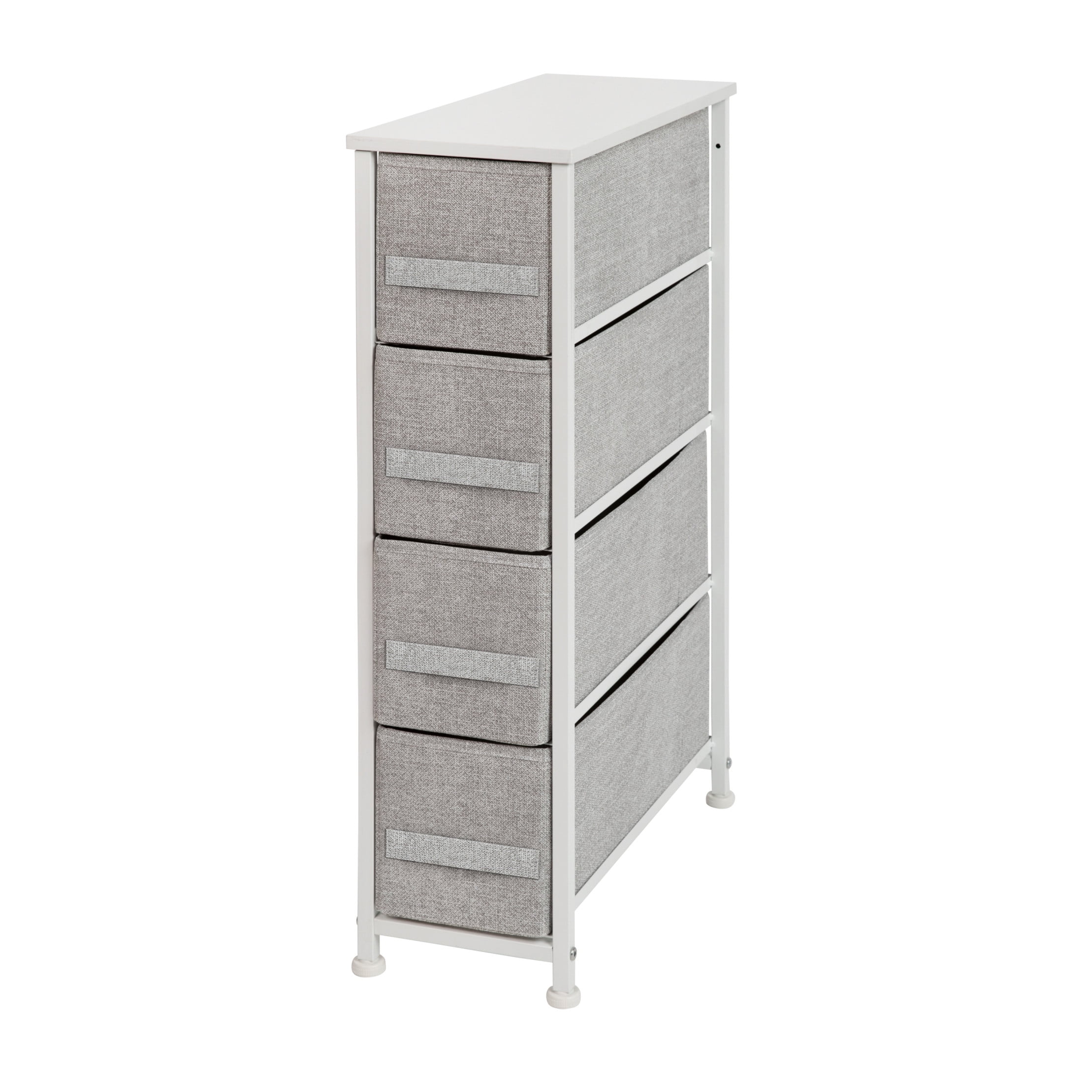 Slimline White Cast Iron Frame Dresser with Light Gray Fabric Drawers