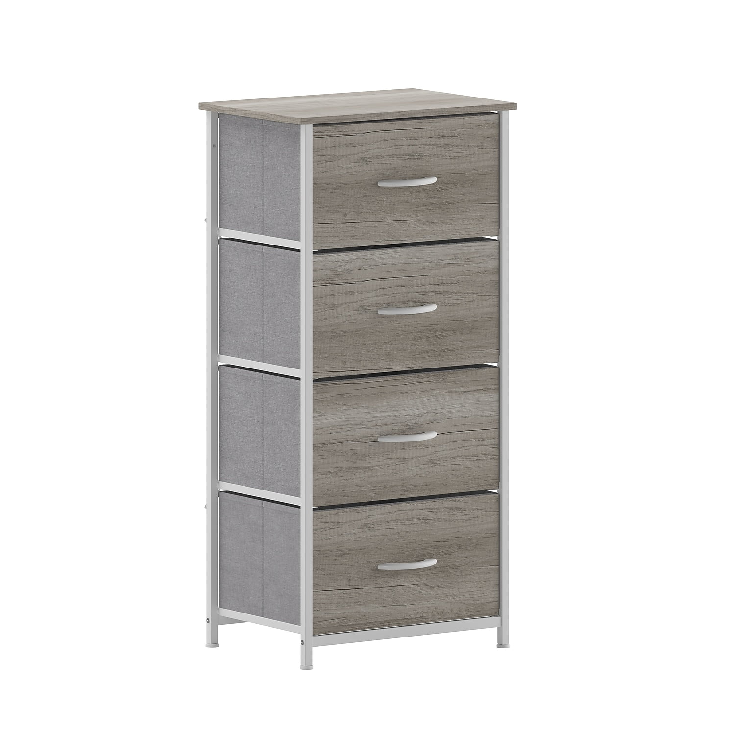 Beige Vertical 4-Drawer Storage Dresser with White Frame