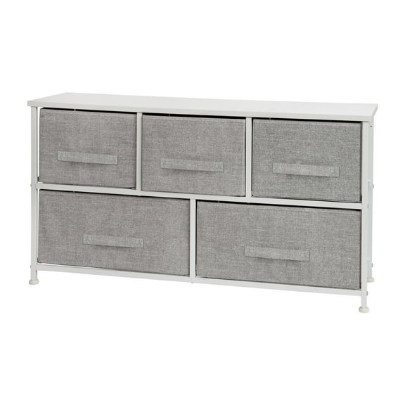 Flash Furniture Harris 5-Drawer Storage Chest of Drawers with Easy Pull Fabric Drawers, Light Gray