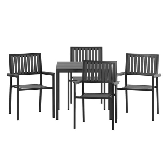 Flash Furniture Harris 5 Piece Commercial Indoor/Outdoor Table and Chairs with Black Poly Resin Slatted Backs and Seats