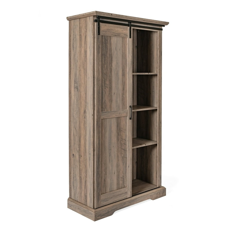 Flash Furniture Harrison 68 6 Shelf Bookcase w Sliding Barn Door w Adjustable Shelves Graywash