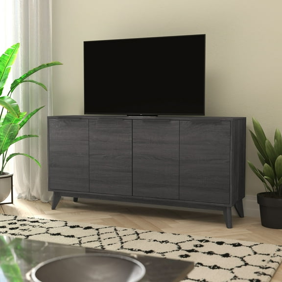 Flash Furniture Hatfield 4 Door Storage TV Stand Screens up to 64" Black Wash (EM0372BK)