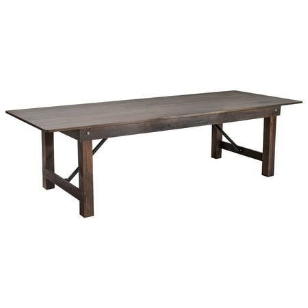 Flash Furniture Hercules 9' x 40" Rectangular Antique Rustic Mahogany Solid Pine Folding Farm Table