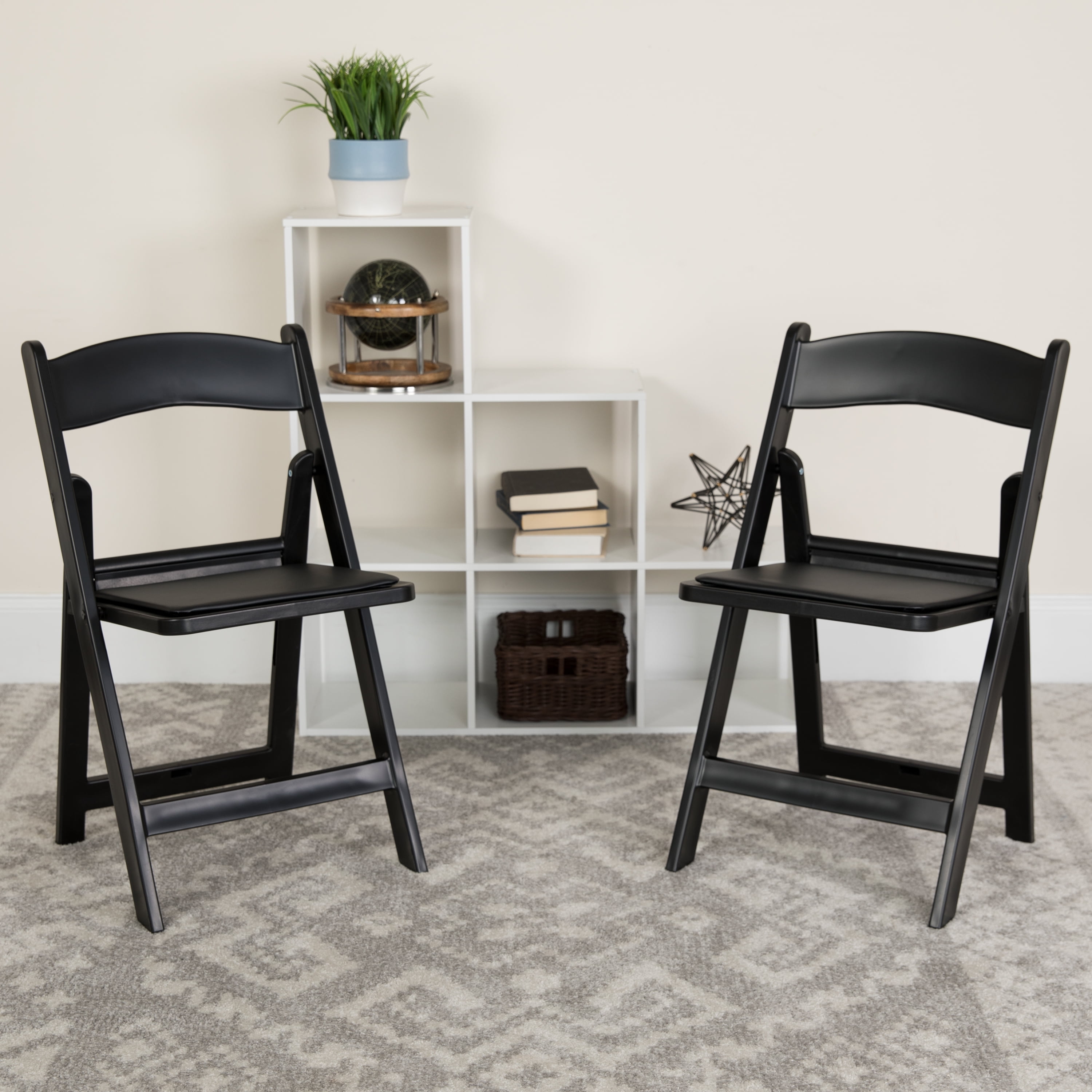 Black Resin Armless Folding Chair with Cushions - 2 Pack