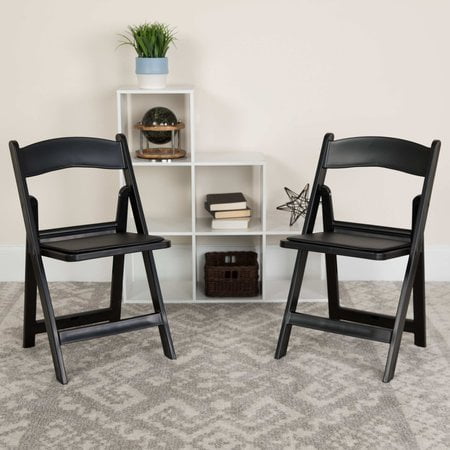 Black Resin Armless Folding Chair with Cushions - 2 Pack