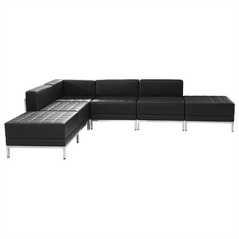 Black Faux Leather Six Piece Tufted Reception Sofa Set