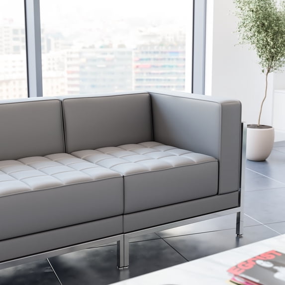 Flash Furniture Hercules Imagination Series Contemporary Gray Leathersoft Right Corner Chair with Encasing Frame