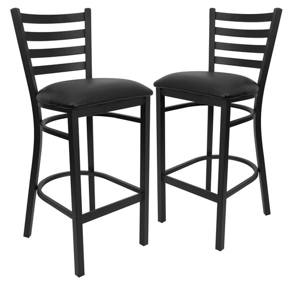 Flash Furniture Hercules Ladder Back Vinyl Barstool, Black, Set of 2