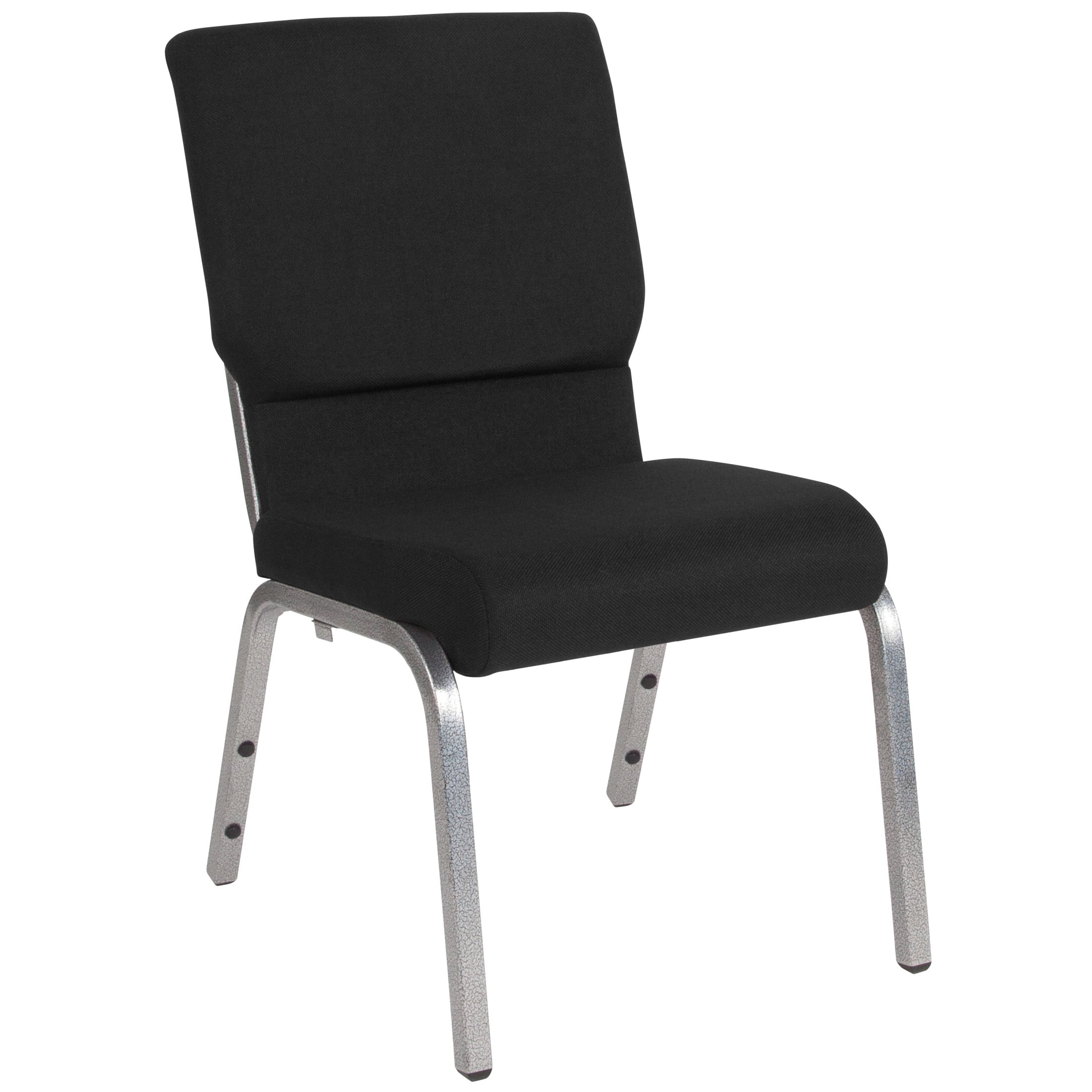 Hercules 33'' Black Fabric Stacking Church Chair with Silver Vein Frame