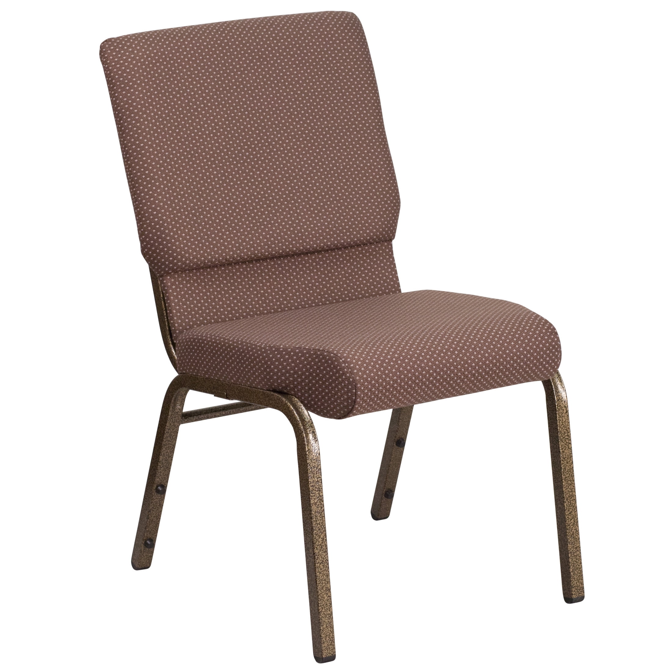 Elegant Brown Dot Fabric Stacking Chair with Gold Vein Frame