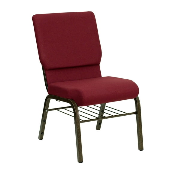 Flash Furniture Hercules Series 18.5"W Upholstered Adult Church Chair with Book Rack, Burgundy