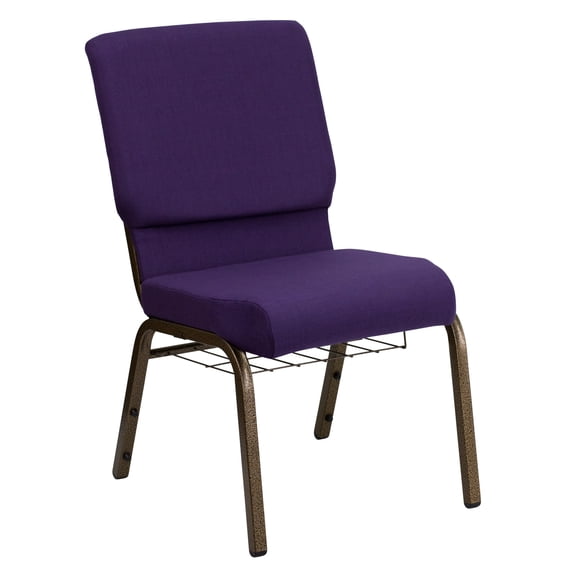 Flash Furniture Hercules Series 18.5"W Upholstered Adult Church Chair with Book Rack, Royal Purple