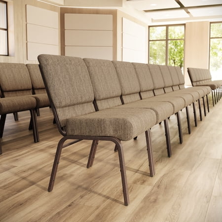 Flash Furniture 21''W Stacking Church Chair in Beige Fabric - Copper Vein Frame
