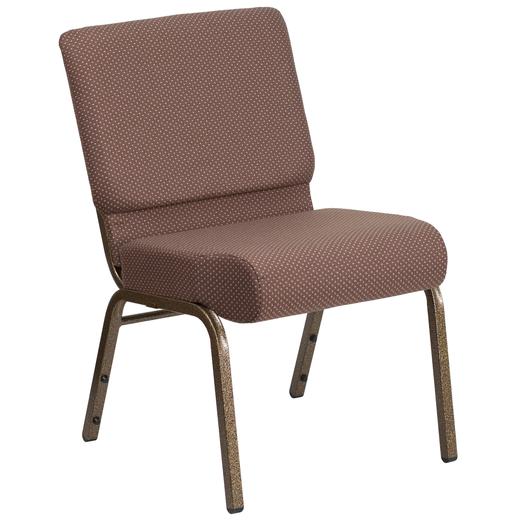 Elegant Brown Dot Fabric Stacking Chair with Gold Vein Metal Frame