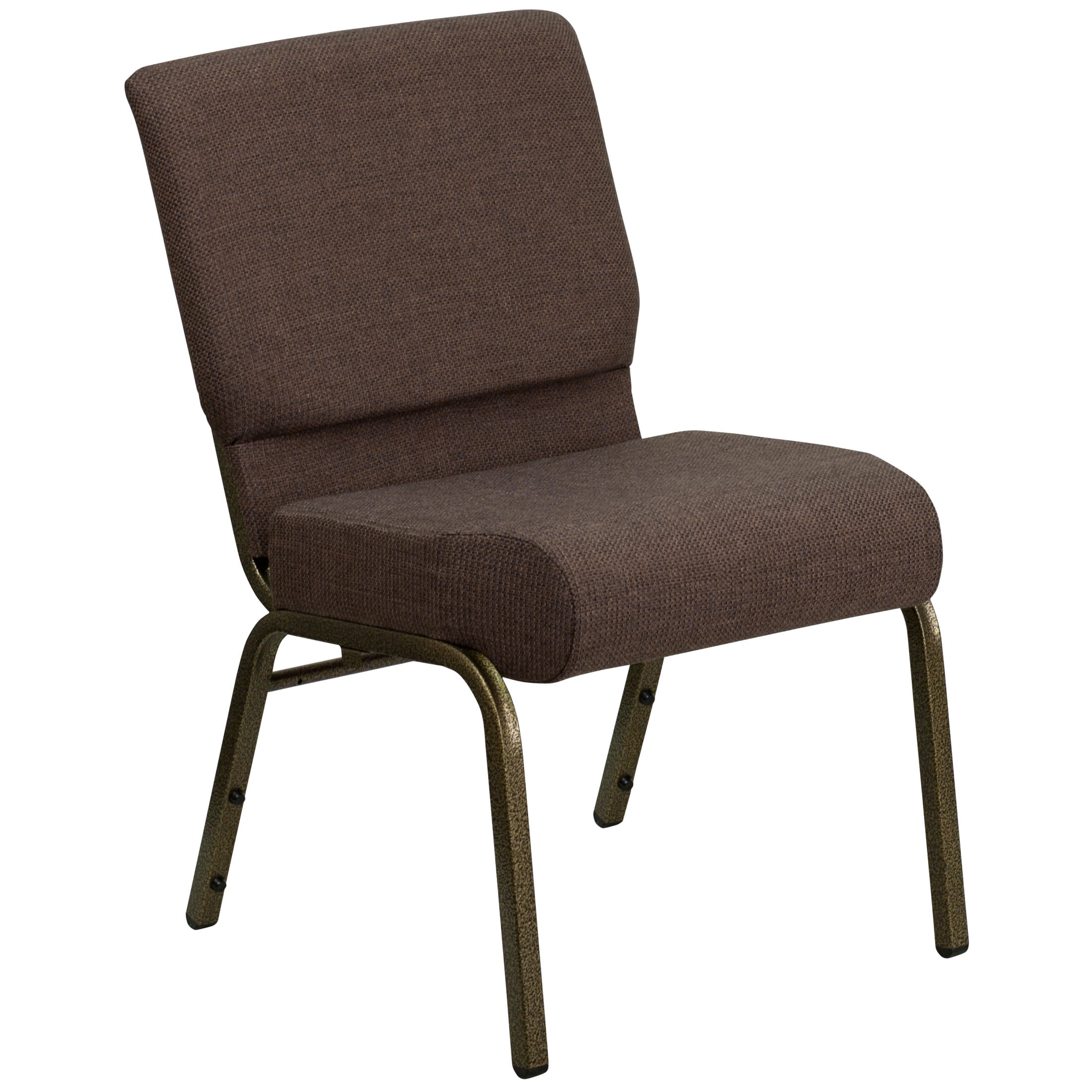 21'' Brown Fabric and Gold Steel Stacking Chair