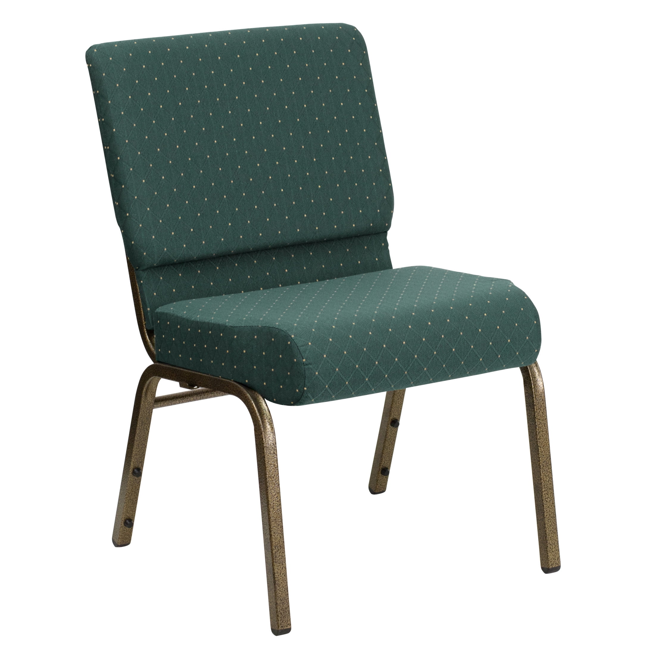 Elegant Hunter Green Fabric Stacking Chair with Gold Steel Frame