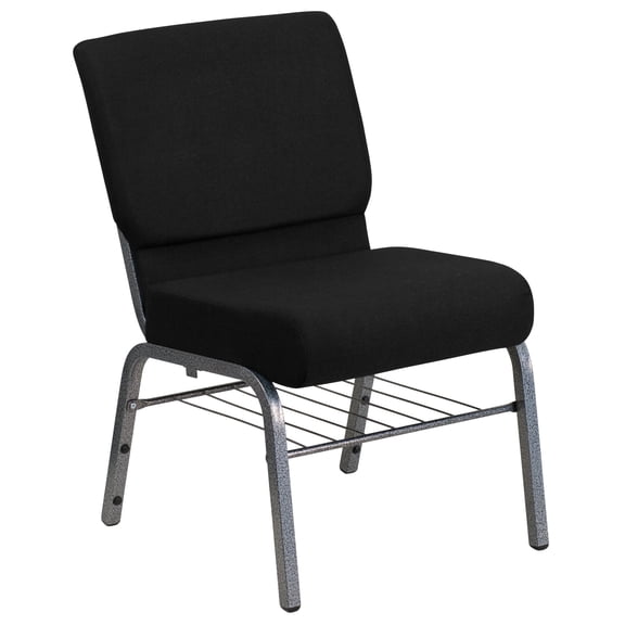 Flash Furniture Hercules Series 21"W Upholstered Adult Church Chair with Book Rack, Black