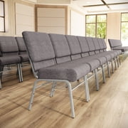 Flash Furniture 21W Church Chair in Gray Fabric with Book Rack - Silver Vein Frame