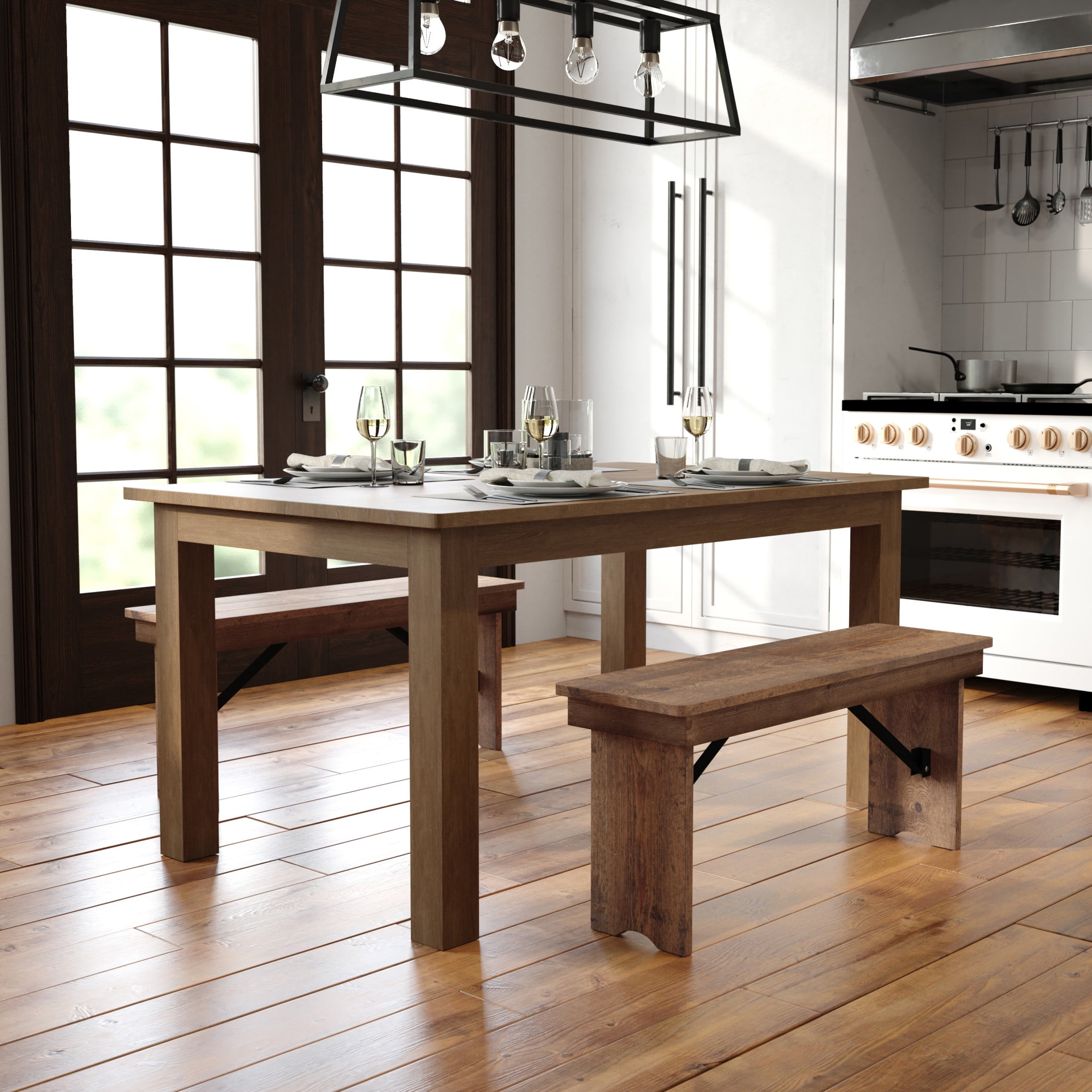 Antique Rustic Solid Pine Farmhouse Dining Table - Seats Six