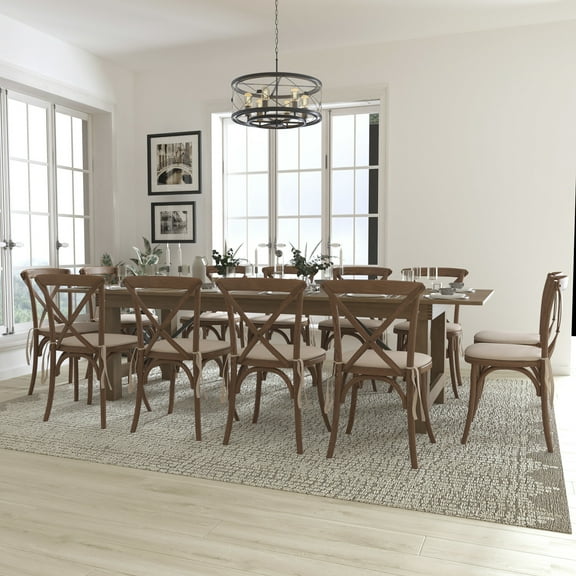 Flash Furniture Hercules Series 9' x 40" Folding Farmhouse Dining Table with 12 Cross Back Chairs