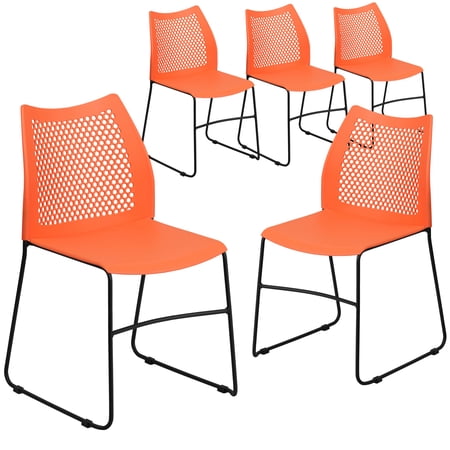 Flash Furniture Hercules Series Adult Air-Vent Back Stacking Waiting Room Chairs, Set of 5, Orange