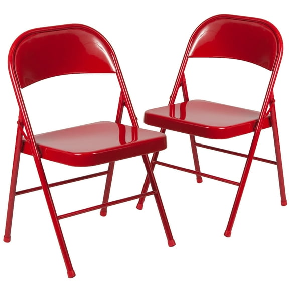 Flash Furniture Hercules Series Adult Size Double Braced Metal Folding Chairs, Set of 2, Red