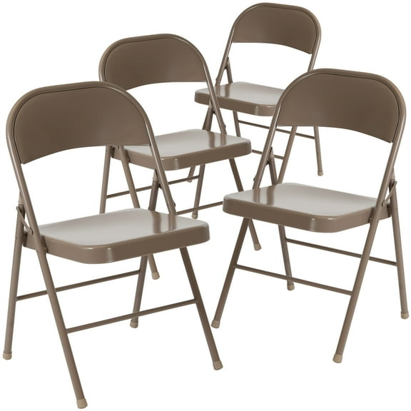 Flash Furniture Hercules Series Adult Size Double Braced Metal Folding Chairs, Set of 4, Beige
