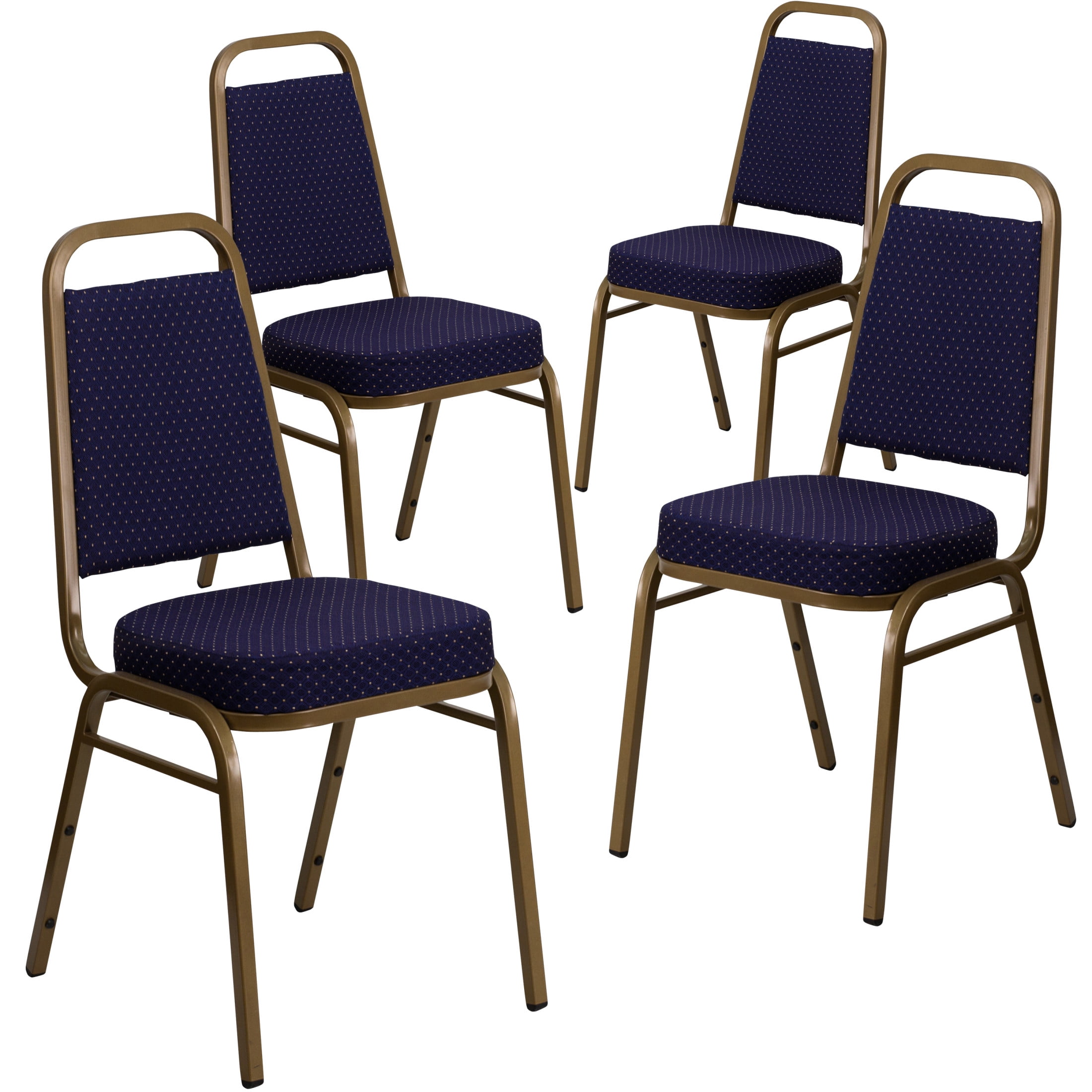 Navy Patterned Fabric Armless Stacking Banquet Chairs with Gold Frame