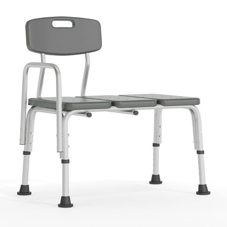 Flash Furniture Hercules Series Bath and Shower Transfer Bench with Back and Side Arm, Gray
