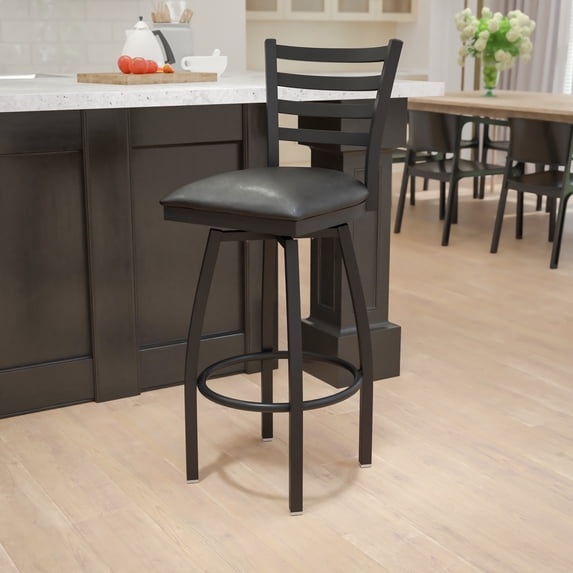 Flash Furniture Hercules Series Commercial Grade Metal Ladder Back Swivel Barstool, Black