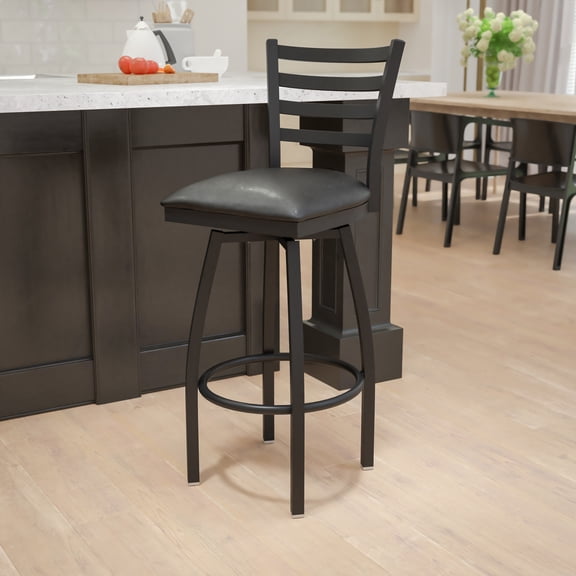 Flash Furniture Hercules Series Commercial Grade Metal Ladder Back Swivel Barstool, Black