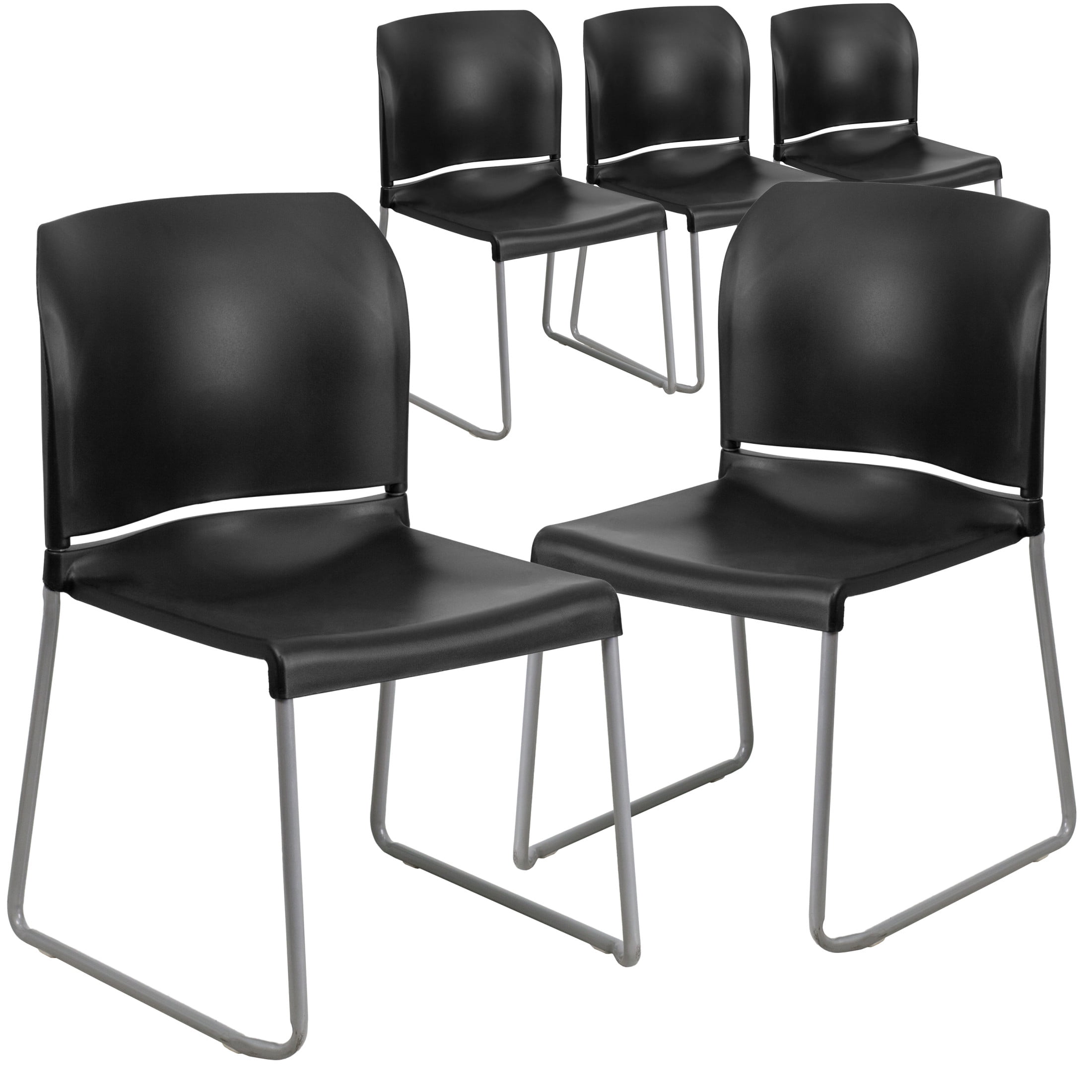 Black Ergonomic Mid-Back Stackable Office Chairs, Set of 5