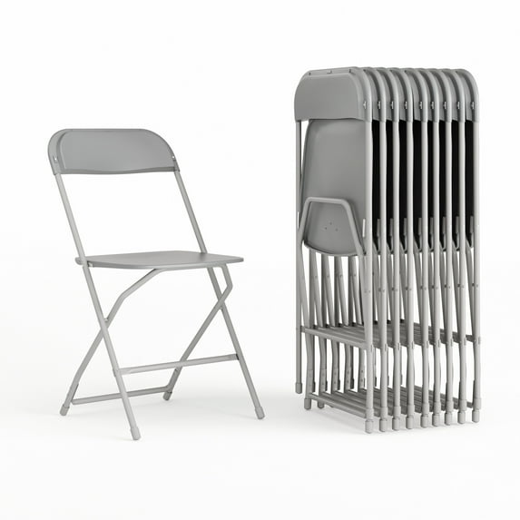 Flash Furniture Hercules Series Grey Plastic Folding Chair, Set of 10, with 10' x 10' Blue Pop Up Canopy Tent