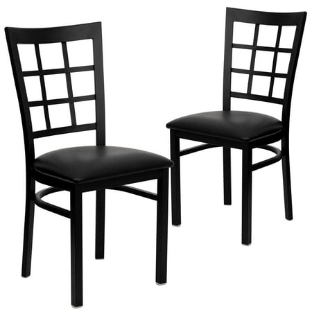 Flash Furniture Hercules Series Modern Metal Window Back Restaurant Chairs, Set of 2, Black
