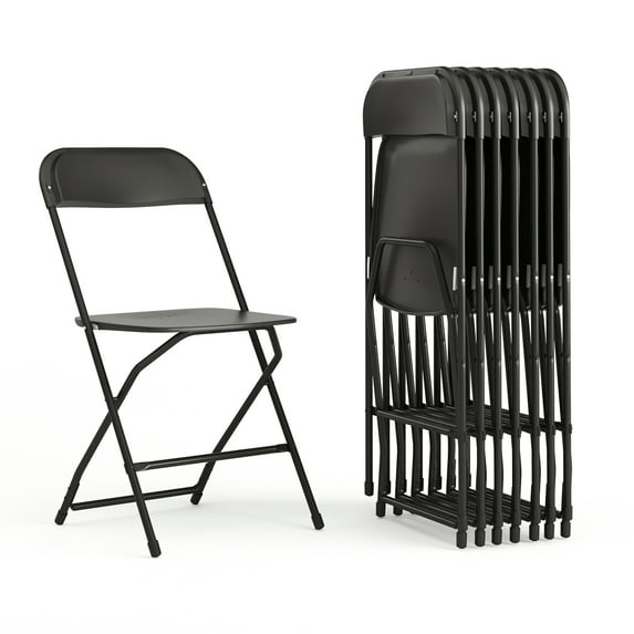 Flash Furniture Hercules Series Plastic Folding Chair Black - 8 Pack 650LB Weight Capacity Comfortable Event Chair-Lightweight Folding Chair