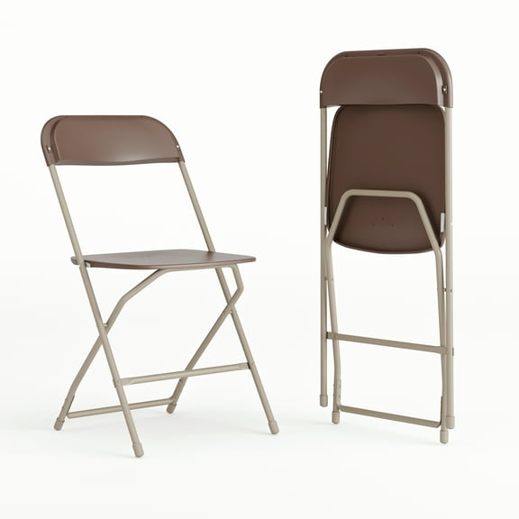 Flash Furniture Hercules Series Plastic Folding Chair Brown - 2 Pack 650LB Weight Capacity Comfortable Event Chair-Lightweight Folding Chair
